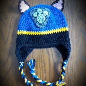 Blue and Black Crochet Hat with Ears